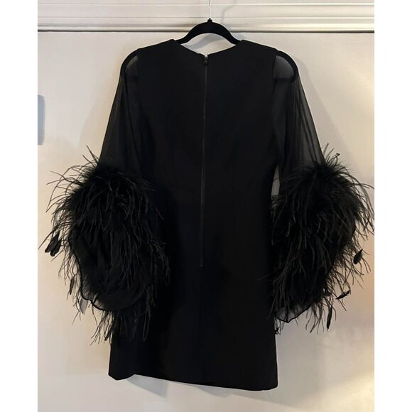 NWT Alice + Olivia $1,074 Black Izola Feather Cuff Mini Dress Size 4 - Picture 3 of 5